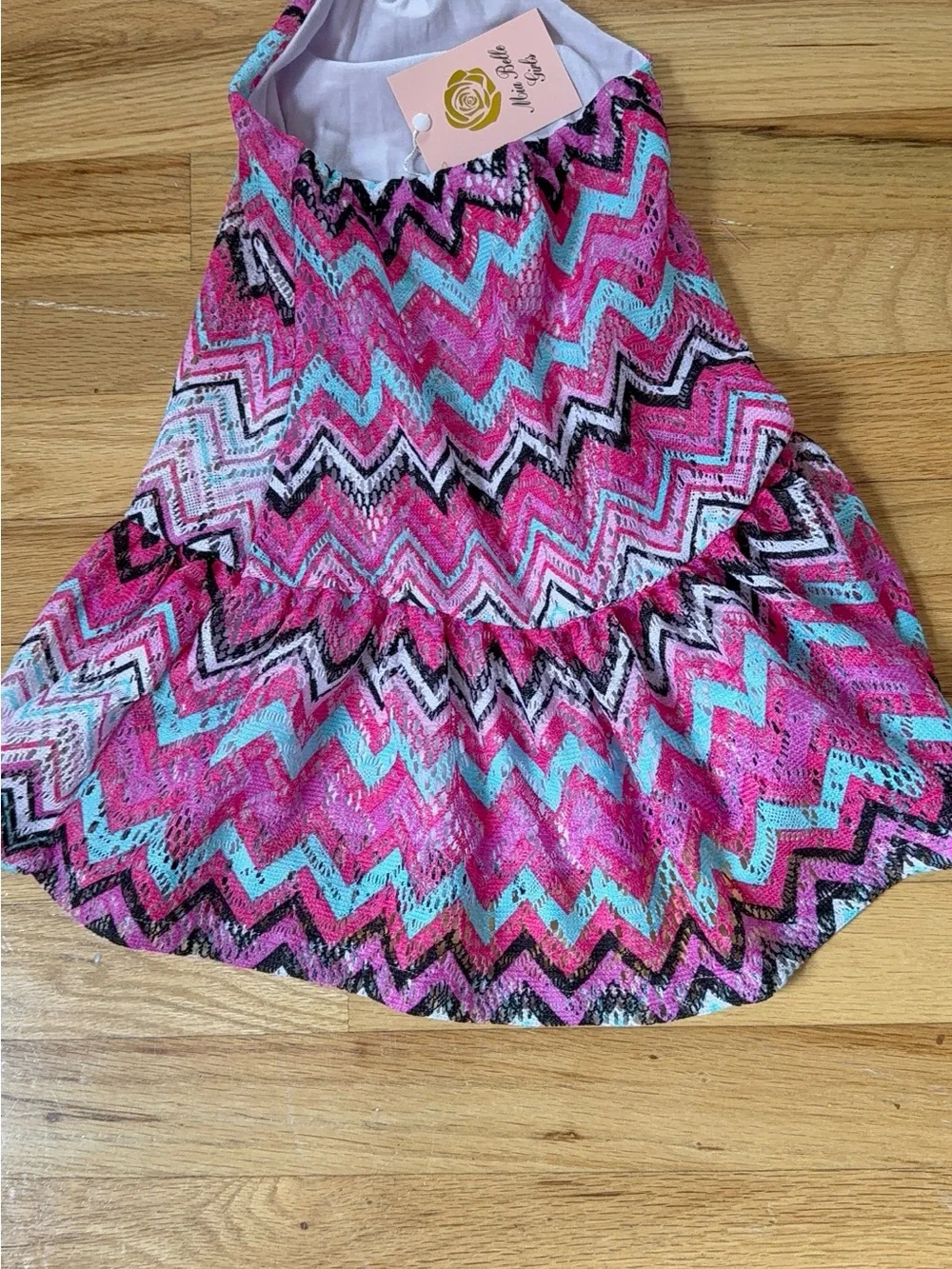 Mia Belle Girls' Pink Chevron Halter Casual Dress 2T/3T